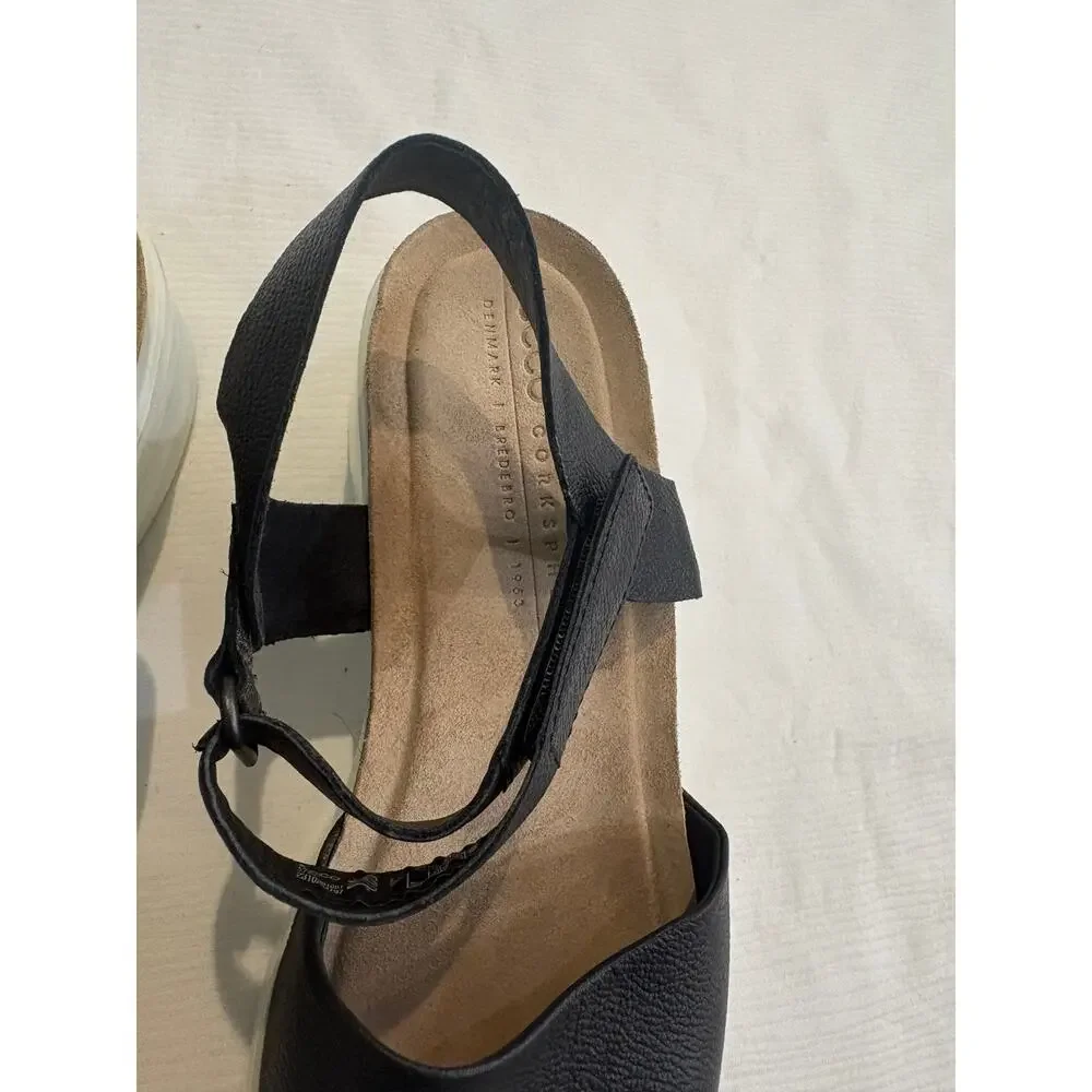 ECCO Flowt Wedge Leather Cork Corksphere Sandal Black Women's EU 40 US 9-9.5